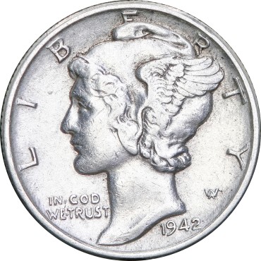 Серебряная монета Один Дайм 10 центов 1942 США