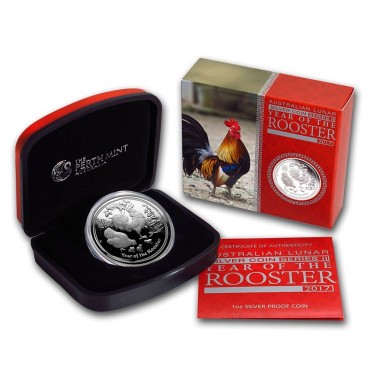 Серебряная монета 1oz Год Петуха 1 доллар 2017 Австралия (пруф)
