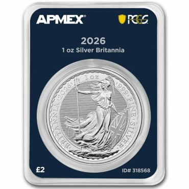 Серебряная монета 1oz Британия 2 английских фунта 2026 Великобритания (MintDirect® Premier + PCGS FS®)