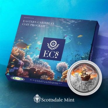 Серебряная монета 1oz Антигуа и Барбуда 2 доллара 2023 Восточные Карибы (цветная)