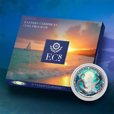 Серебряная монета 1oz Антигуа и Барбуда 2 доллара 2024 Восточные Карибы (цветные)