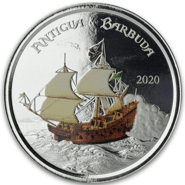 Серебряная монета 1oz Антигуа и Барбуда 2 доллара 2020 Восточные Карибы (цветная)