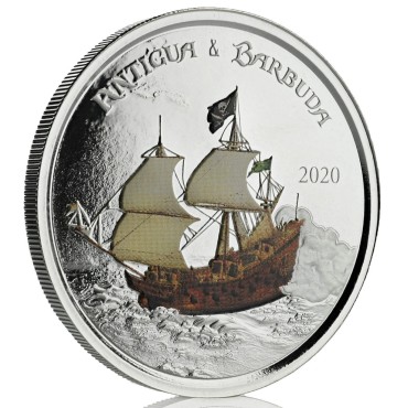 Серебряная монета 1oz Антигуа и Барбуда 2 доллара 2020 Восточные Карибы (цветная)