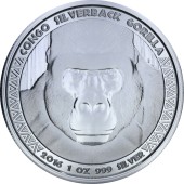 Срібна монета 1oz Сільвербек Горила 5000 франків КФА 2016 Конго