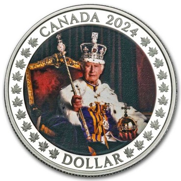 Серебряная монета Коронация Короля Карла III 1 доллар 2024 Канада (пруф, цветная)