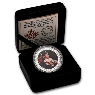 Серебряная монета Коронация Короля Карла III 1 доллар 2024 Канада (пруф, цветная)