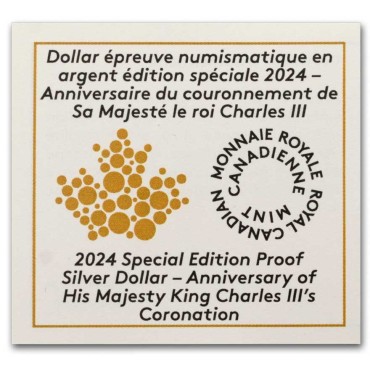 Серебряная монета Коронация Короля Карла III 1 доллар 2024 Канада (пруф, цветная)