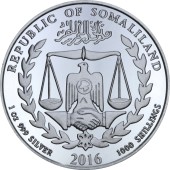 Серебряная монета 1oz Год Обезьяны 1000 шилингов 2016 Сомали