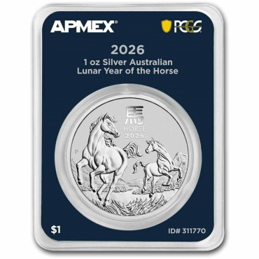 Серебряная монета 1oz Год Лошади 1 доллар 2026 Австралия (MintDirect® Premier + PCGS FS®)