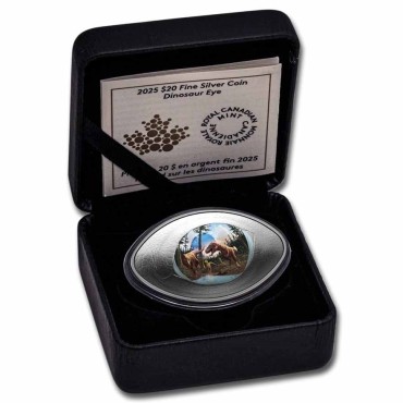 Серебряная монета 1oz Глаз Динозавра 20 долларов 2025 Канада (пруф, цветная)