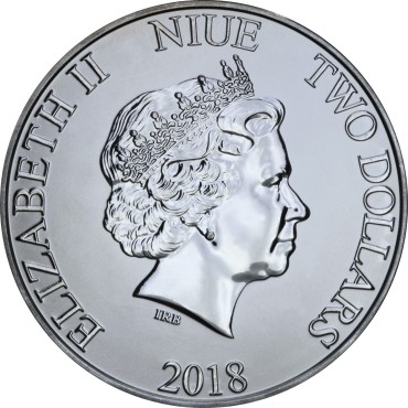 Срібна монета 1oz Рік Собаки 2 долара 2018 НІУЕ