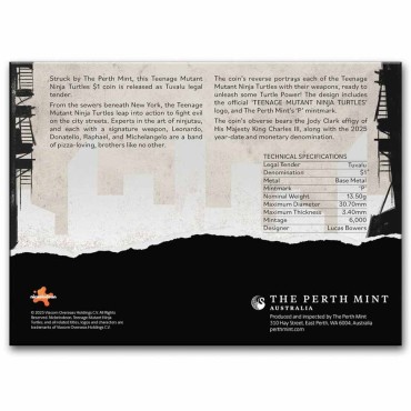 Монета Черепашки-Ниндзя 1 доллар 2025 Тувалу (цветная)
