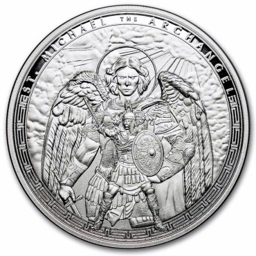 Серебряная монета 1oz Святой Михаил 5 седи 2025 Гана (пруф)