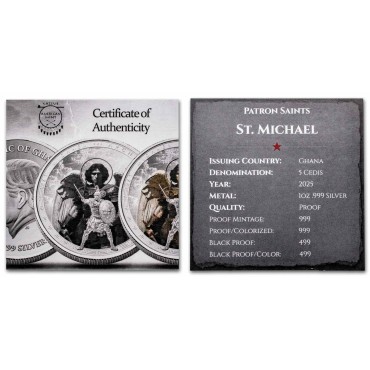 Срібна монета 1oz Святий Михайло 5 седі 2025 Гана (пруф)