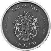 Серебряная монета 1oz Персей С Головой Медузы 1 фунт 2021 Гибралтар (Antique Finish)