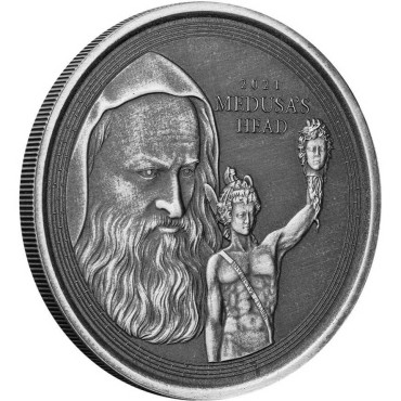 Серебряная монета 1oz Персей С Головой Медузы 1 фунт 2021 Гибралтар (Antique Finish)