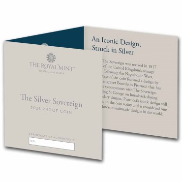 Серебряная монета Соверен Карла III 2026 Великобритания (пруф)