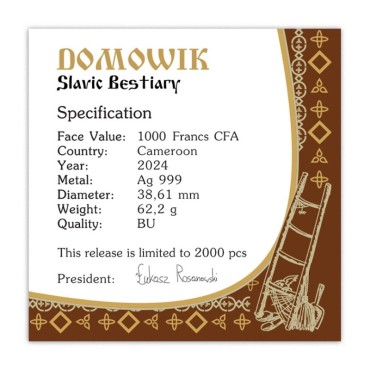 Срібна монета 2oz Домовик "Слов'янський Бестіарій" 1000 франків КФА 2024 Камерун
