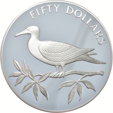 Серебряная монета Красноногая Олуша 500 долларов 1985 Белиз