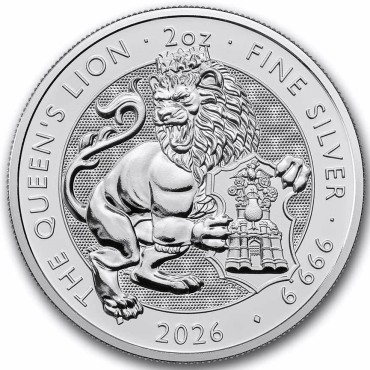 Срібна монета 2oz Королівський Лев "Королівські Звірі Тюдорів" 5 фунтів 2026 Великобританія