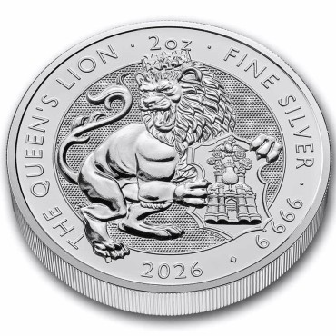 Серебряная монета 2oz Королевский Лев "Королевские Звери Тюдоров" 5 фунтов 2026 Великобритания