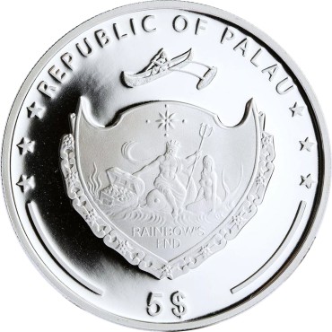 Срібна монета Храм Неба 5 доларів 2011 Палау (кольорова)