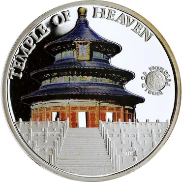 Серебряная монета Храм Неба 5 долларов 2011 Палау (цветная)
