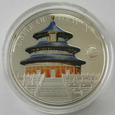 Серебряная монета Храм Неба 5 долларов 2011 Палау (цветная)