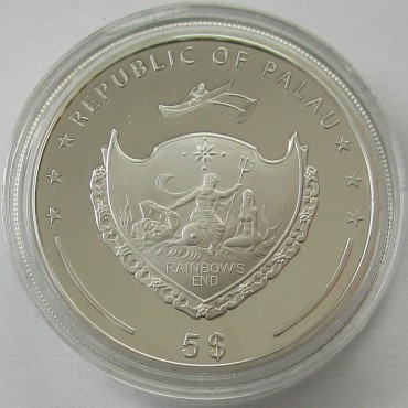 Серебряная монета Храм Неба 5 долларов 2011 Палау (цветная)