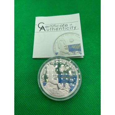 Срібна монета Статуї Острова Пасхи 5 доларів 2010 Палау (кольорова)