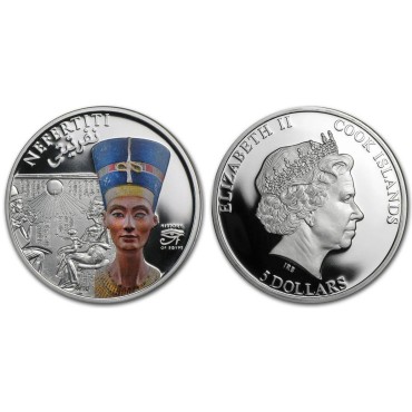 Купить-Серебряная монета Нефертити 5 долларов 2013 Острова Кука (цветная) в Киеве с доставкой по всей Украине