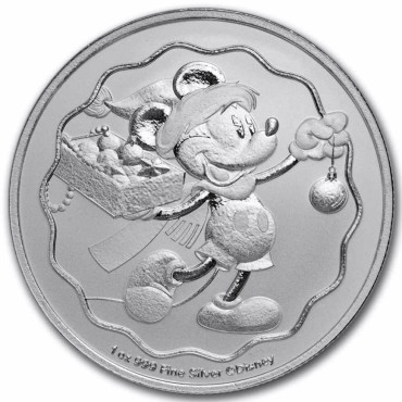 Серебряная монета 1oz Рождественский Микки Маус 2 доллара 2025 Ниуэ