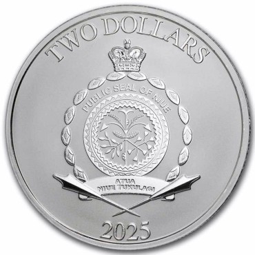 Серебряная монета 1oz Рождественский Микки Маус 2 доллара 2025 Ниуэ