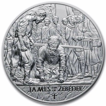 Серебряная монета 1oz Мученичество 12 Апостолов: Иаков 5 седи 2025 Гана (пруф)