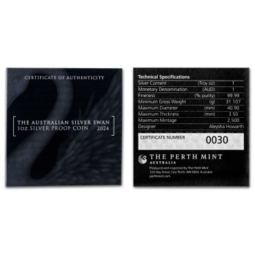 Серебряная монета 1oz Австралийский Лебедь 1 доллар 2024 Австралия (пруф)