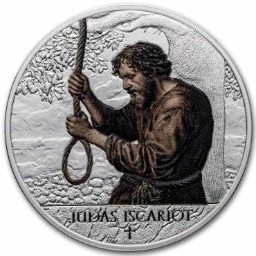 Серебряная монета 1oz Мученичество 12 Апостолов: Иуда 5 седи 2025 Гана (пруф, цветная)
