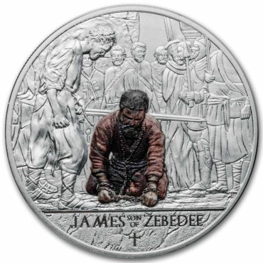 Срібна монета 1oz Мучеництво 12 Апостолів: Яків 5 седі 2025 Гана (пруф, кольорова)