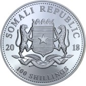 Серебряная монета 1oz Слон 100 шилингов 2018 Сомали