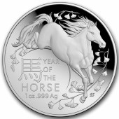Серебряная монета 1oz Год Лошади 5 долларов 2026 Австралия (пруф, выпуклая)