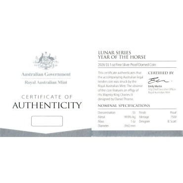 Срібна монета 1oz Рік Коня 5 доларів 2026 Австралія (пруф, опукла)