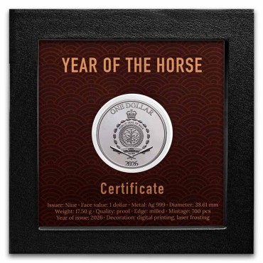 Серебряная монета Год Лошади "Счастливое число 7" 1 доллар 2026 Ниуэ (пруф)