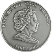 Серебряная монета 1oz День Бережливости 5 долларов 2010 Острова Кука (antique)
