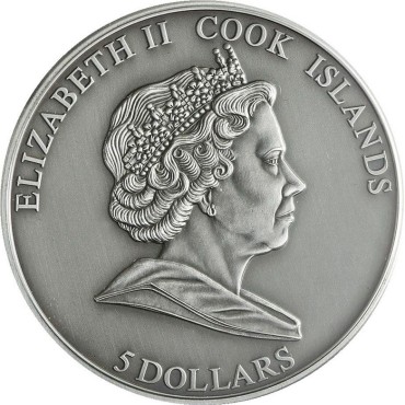 Серебряная монета 1oz День Бережливости 5 долларов 2010 Острова Кука (antique)