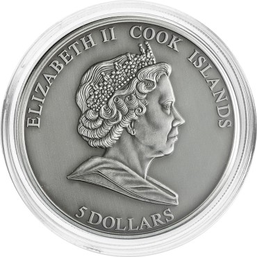Серебряная монета 1oz День Бережливости 5 долларов 2010 Острова Кука (antique)