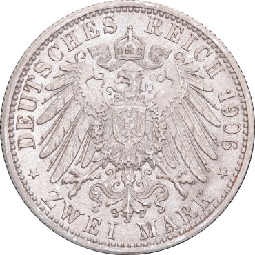 Серебряная монета 2 марки 1906 Баден Германская Империя