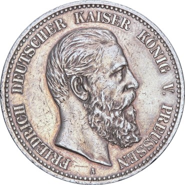 Серебряная монета 5 марок 1888 Пруссия Германская Империя
