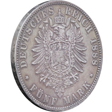 Серебряная монета 5 марок 1888 Пруссия Германская Империя