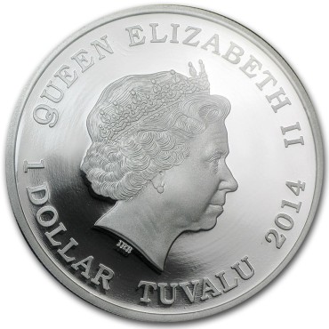 Срібна монета 1oz Рік Коня "Багатство" 1 долар 2014 Тувалу (кольорова)