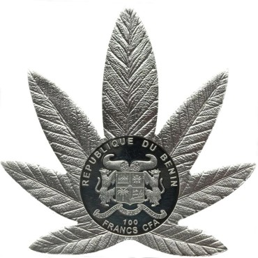 Монета Cannabis Sativa (Марихуана) 100 франков КФА доллар 2011 Бенин (цветная, посеребрённая)