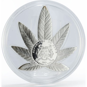 Монета Cannabis Sativa (Марихуана) 100 франков КФА доллар 2011 Бенин (цветная, посеребрённая)